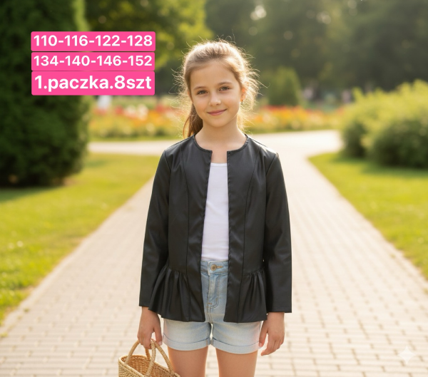 Bluzy dziewczęce Roz 110-158, 1 kolor Paczka 8 szt